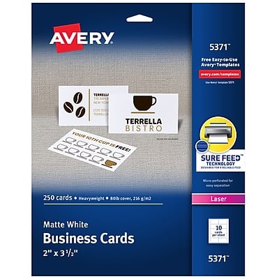 "Avery - Microperforated Business Cards, 2"" x 3 1/2"", Matte 250 Per Pack (5371) - White" price history on PriceWatchPro