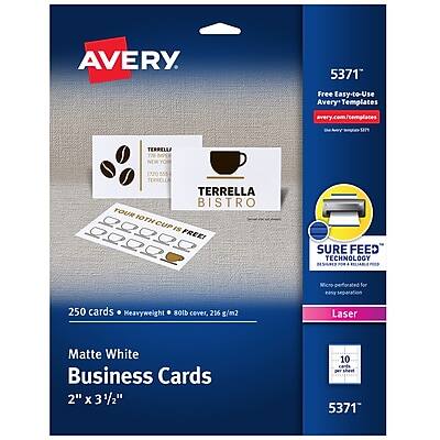 Avery - Microperforated Business Cards, 2" x 3 1/2", Matte 250 Per Pack - White