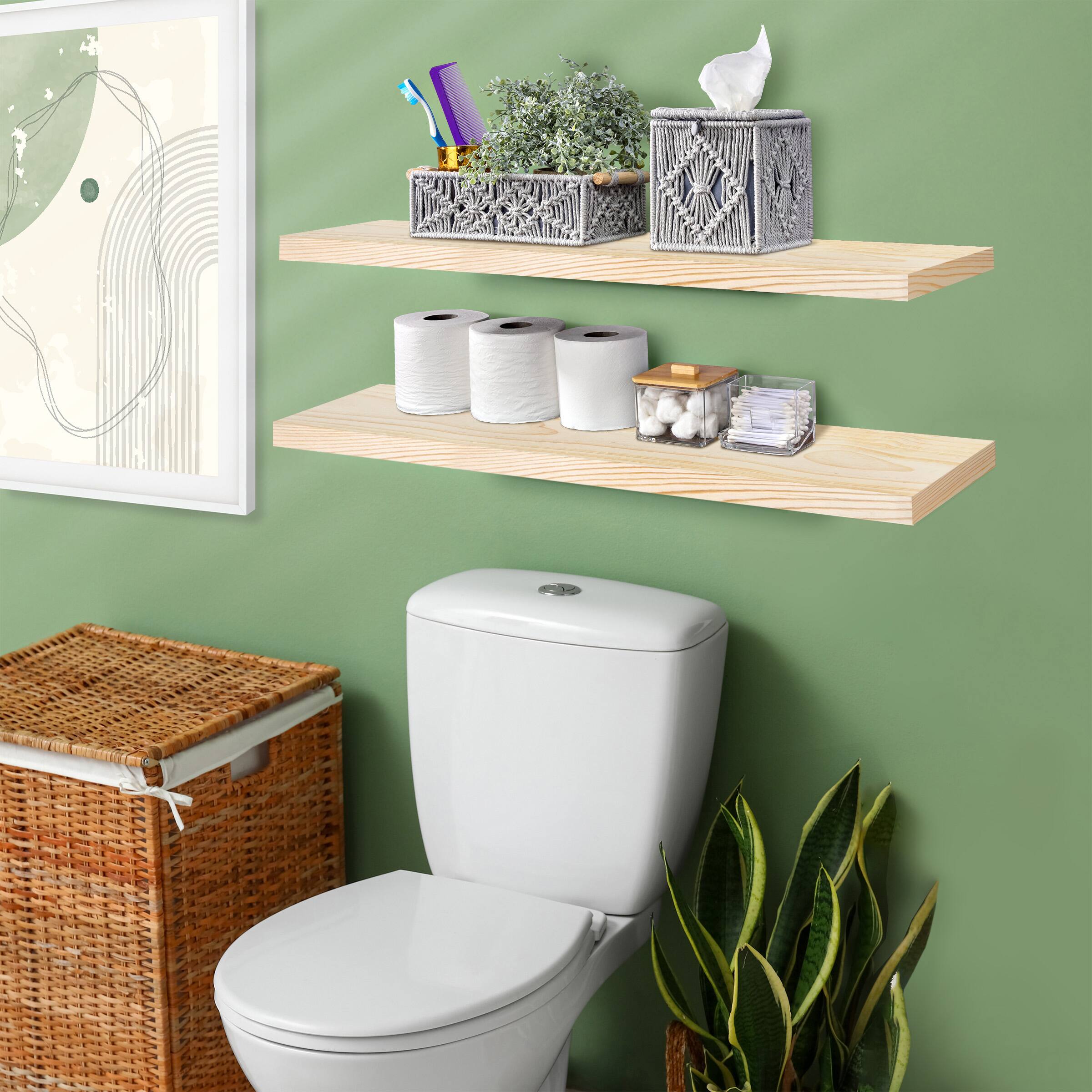 Alt View 2. Sorbus - Sorbus 2 Pack 35" Solid Wood Floating Shelves - for Bathroom Decor, Books, Bedroom & Living Room - Natural.