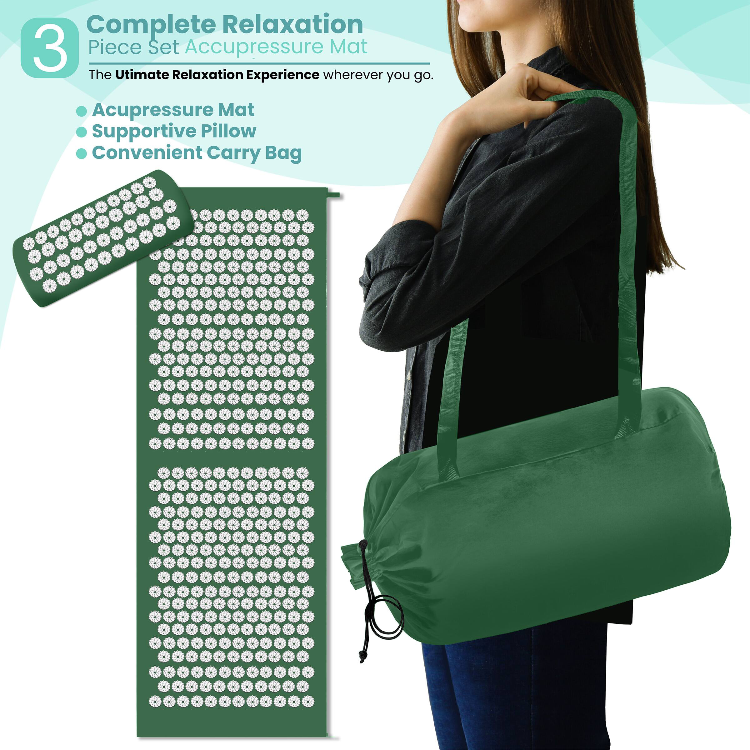 Complete Relaxation  
3 Piece Set Acupressure Mat  
The Ultimate Relaxation Experience wherever you go.  

- Acupressure Mat  
- Supportive Pillow  
- Convenient Carry Bag