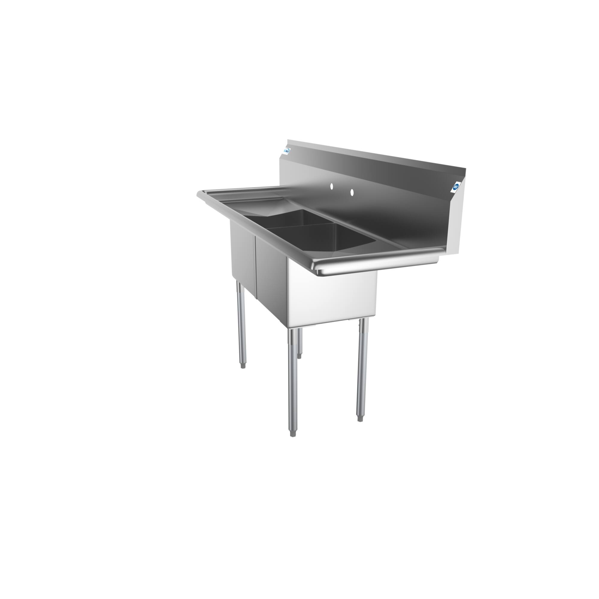 Angle. Koolmore - 60 in. Two Compartment Stainless Steel  Sink with 2 Drainboards, Bowl Size 15"x 15"x 12" SB151512-15B3. - Stainless Steel.