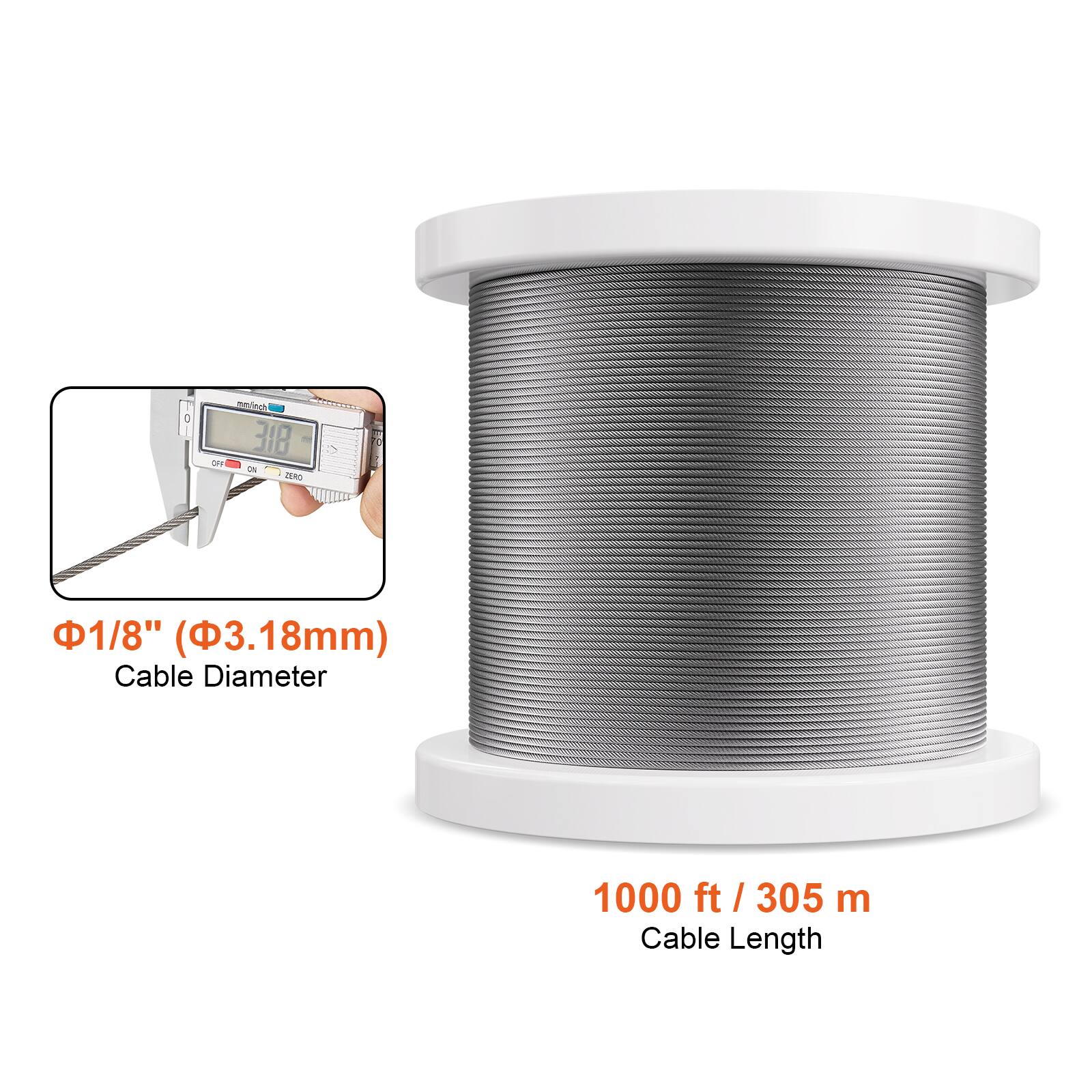 C melnch 318 -e - - DERO 7 2 1/8" (3.18mm) Cable Diameter 1000 ft / 305 m Cable Length