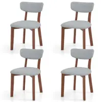 Costway Upholstered Dining Chairs Set of 4 with Solid Rubber Wood Frame, Curved Backrest - Gray - Front_Zoom