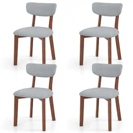 Front. Costway - Upholstered Dining Chairs Set of 4 with Solid Rubber Wood Frame, Curved Backrest - Grey.