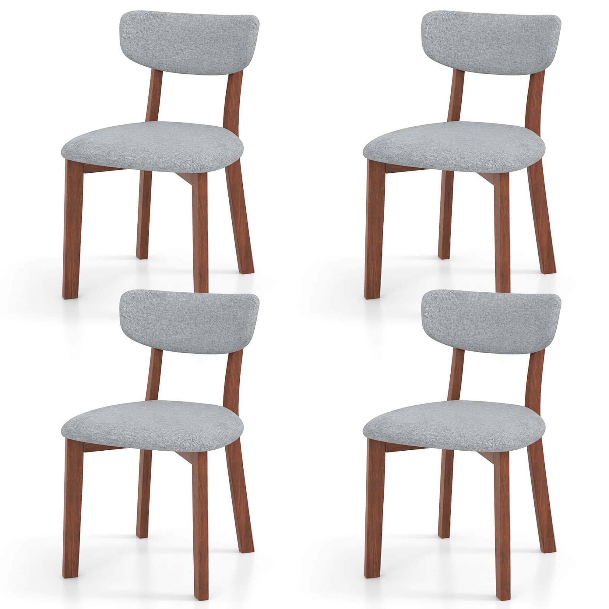 Costway - Upholstered Dining Chairs Set of 4 with Solid Rubber Wood Frame, Curved Backrest - Gray