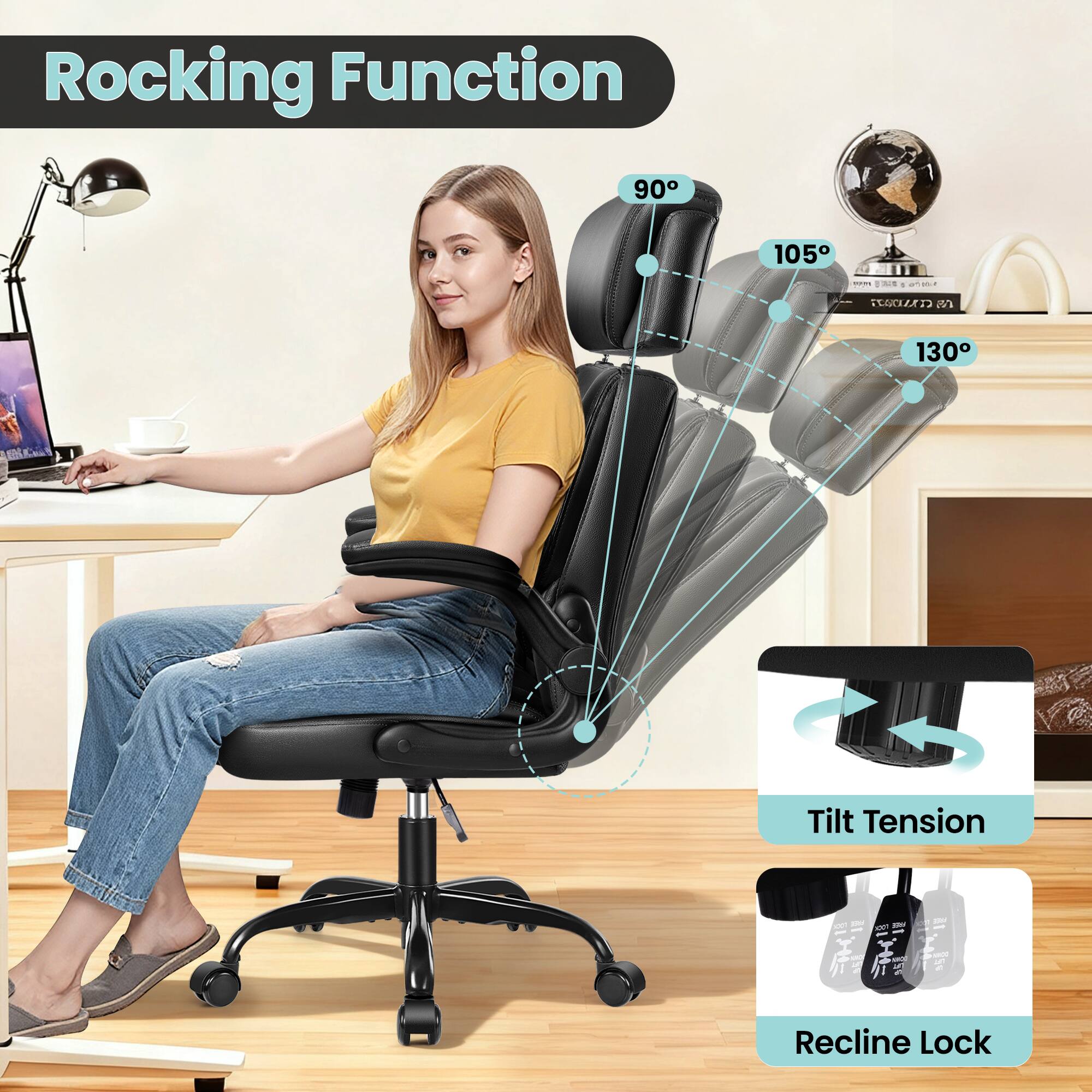 Rocking Function

90°
105°
130°

Tilt Tension
Recline Lock