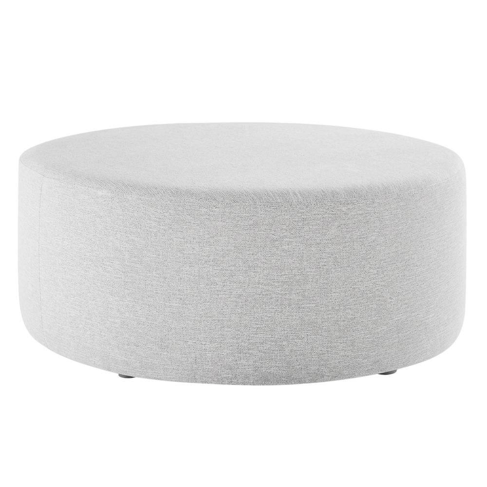 Back. Outdoor Escape - Woven Heathered Fabric Outdoor Ottoman In Neutral Tone For Patio Comfort - Gray.