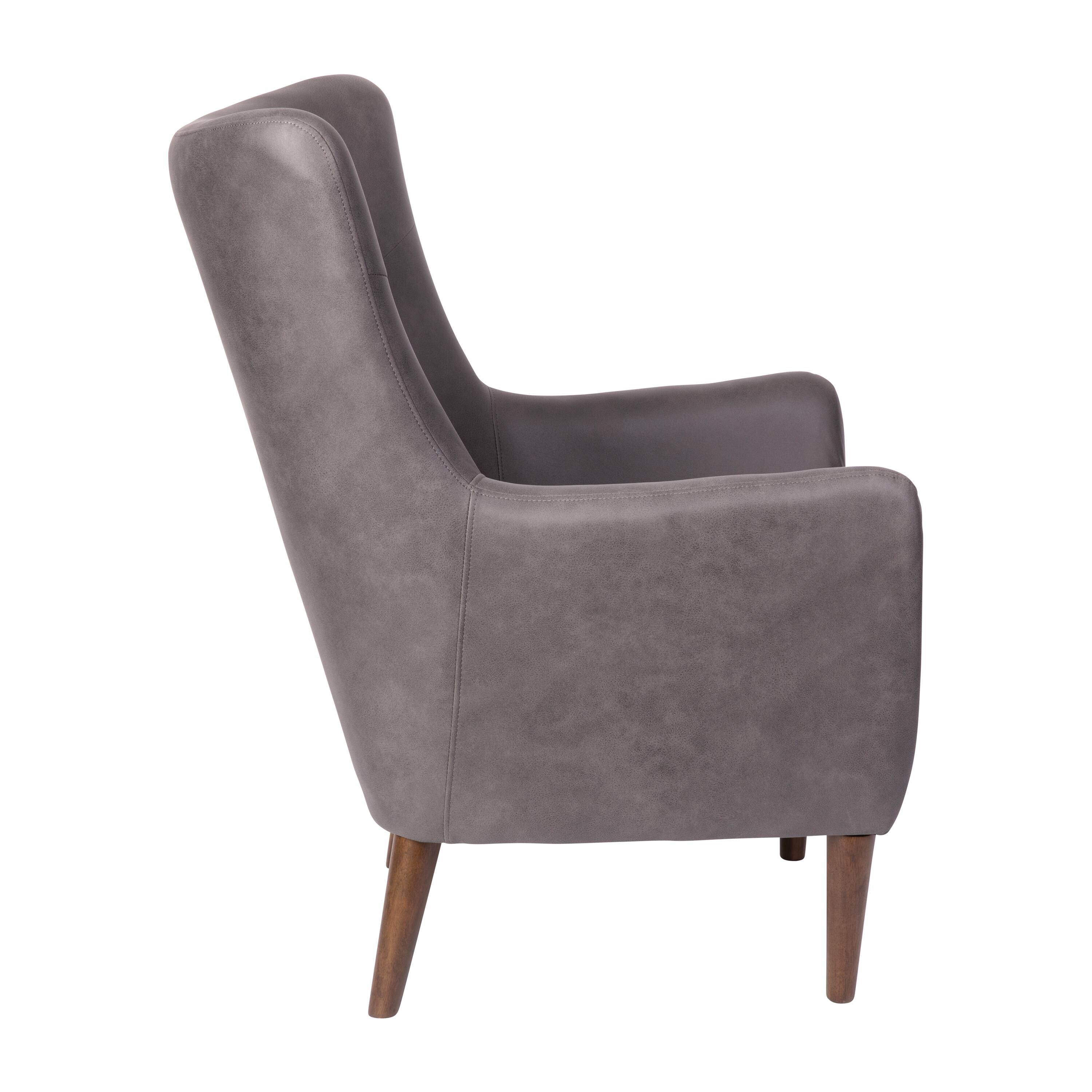 Alt View 8. Emma + Oliver - Kellen Traditional Wingback Accent Chair, Faux Leather Upholstery and Wooden Frame and Legs - Dark Gray.