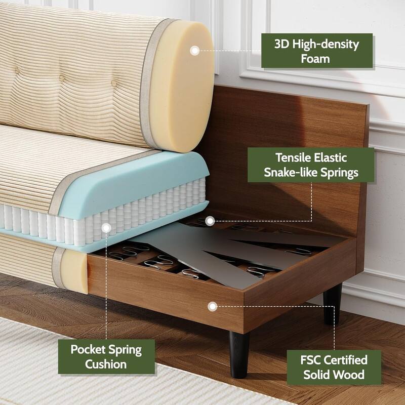 3D High-density Foam  
Tensile Elastic Snake-like Springs  
Pocket Spring Cushion  
FSC Certified Solid Wood