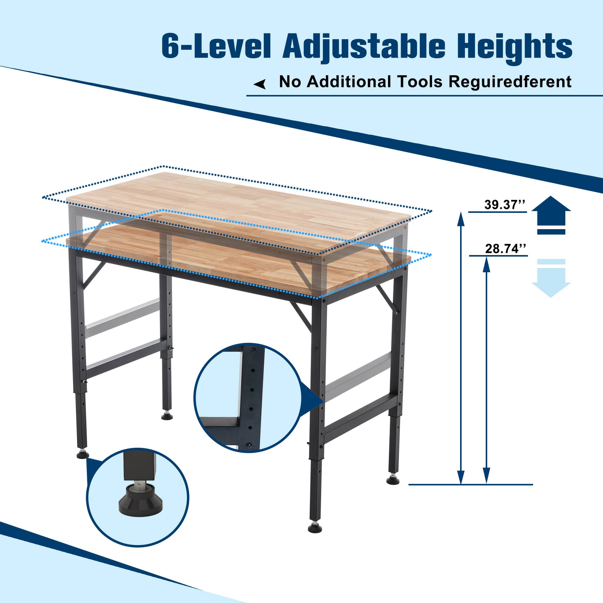 6-Level Adjustable Heights  
No Additional Tools Required  
39.37"  
28.74"