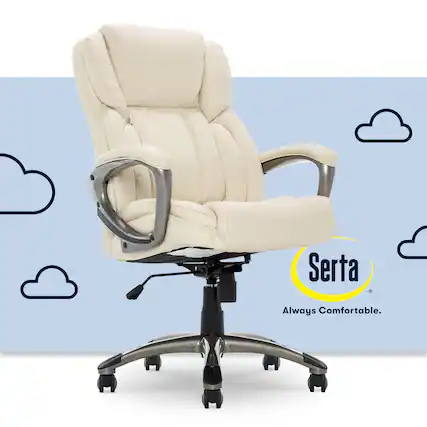 Front. Serta - Garret Bonded Leather Executive Office Chair with Premium Cushioning - Ivory White.