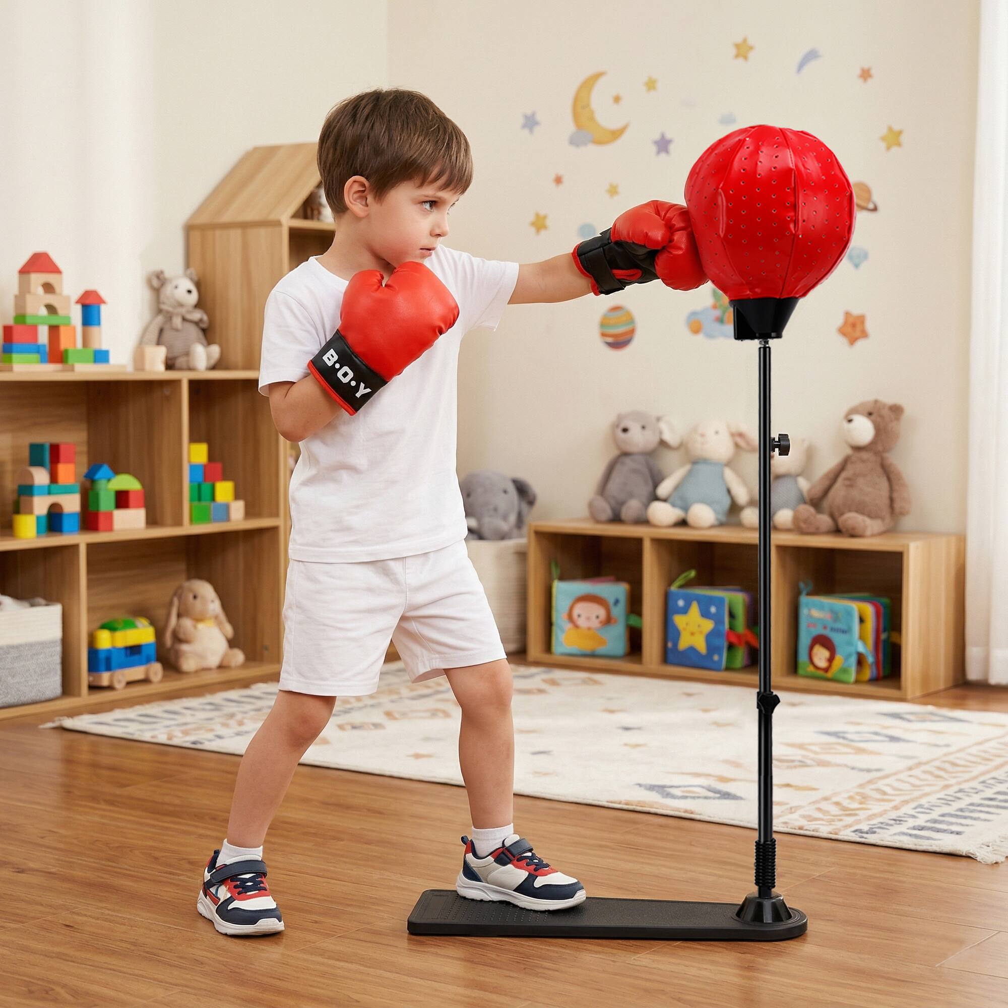 Alt View 10. Topteng - Kids Boxing Set with LED Light Bag - Adjustable Height (32”-48”), Spring Base, Includes Gloves - Black&Red.