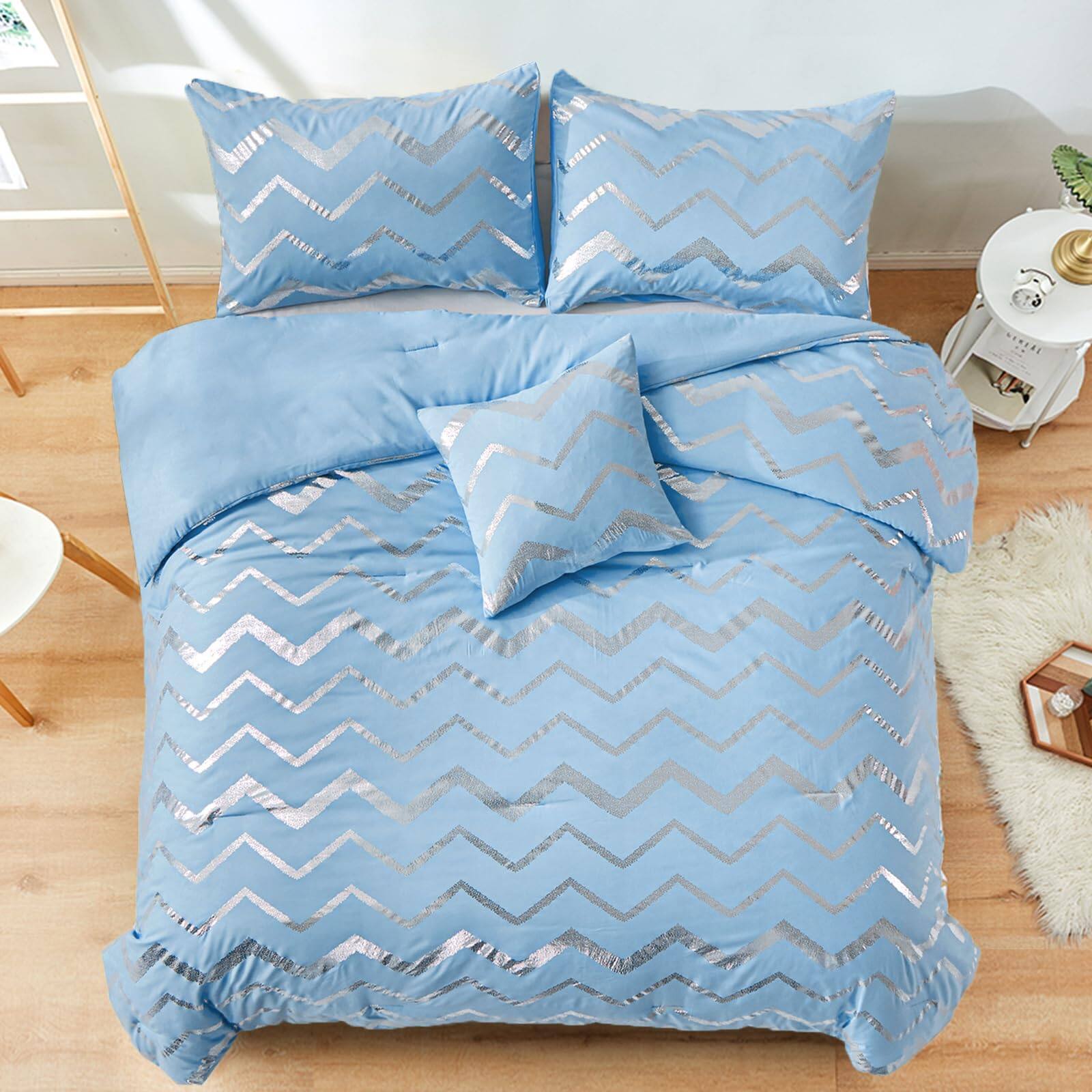 Back. PO3TICJUNKI3 - Comforter Set Queen Metallic Print Glitter Bed Cute Shinny Bedding For Teen Women 4 Piece 2 Pillowcases 1 - Pink-King.