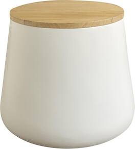 LeisureMod - Orunel Storage Side Table, Fiberstone & Paulownia Wood Top Round Indoor/Outdoor Accent Table - White