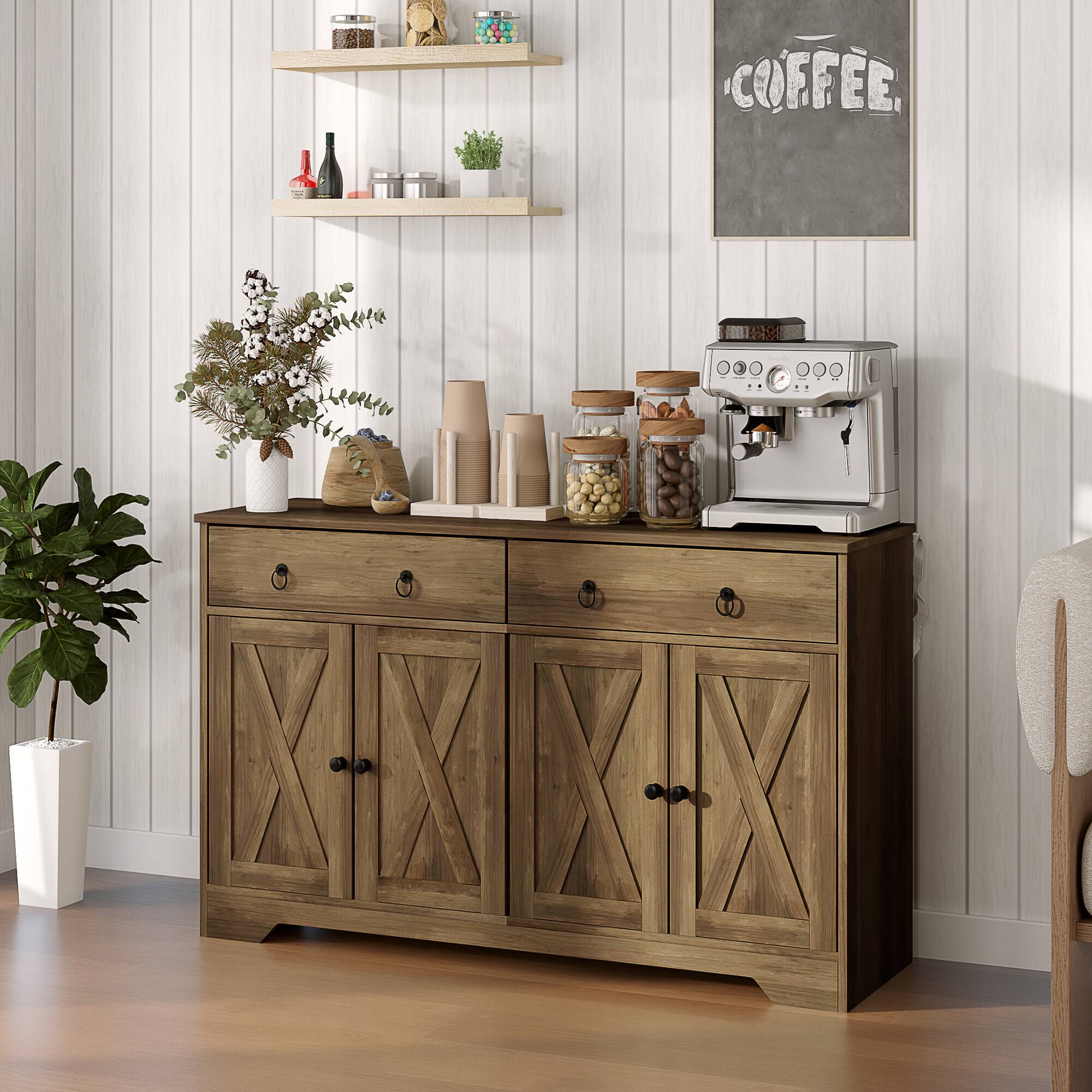 Alt View 1. Homcom - Sideboard Buffet Cabinet with Storage, 48" Kitchen Storage Cabinet with 2 Drawers and 4 Barn Doors - Brown.