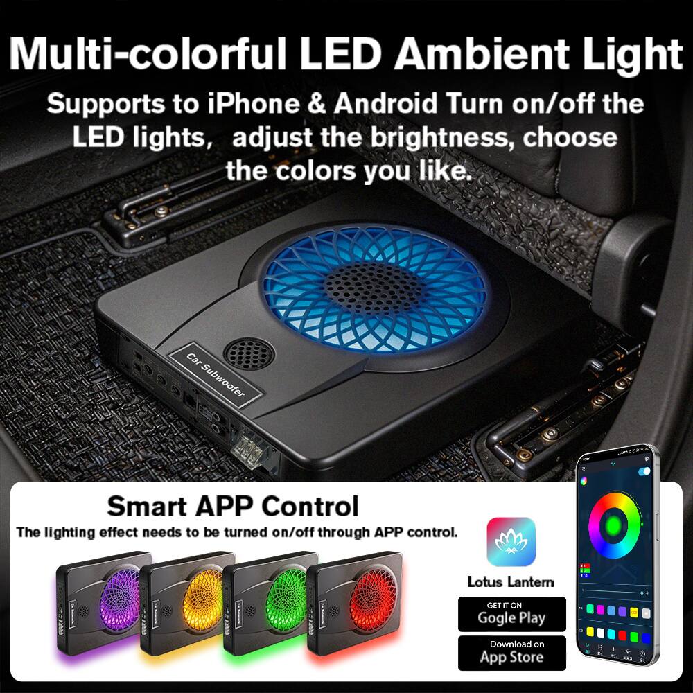 Multi-colorful LED Ambient Light  
Supports to iPhone & Android  
Turn on/off the LED lights, adjust the brightness, choose the colors you like.

Smart APP Control  
The lighting effect needs to be turned on/off through APP control.

Lotus Lantern  
GET IT ON Google Play  
Download on App Store
