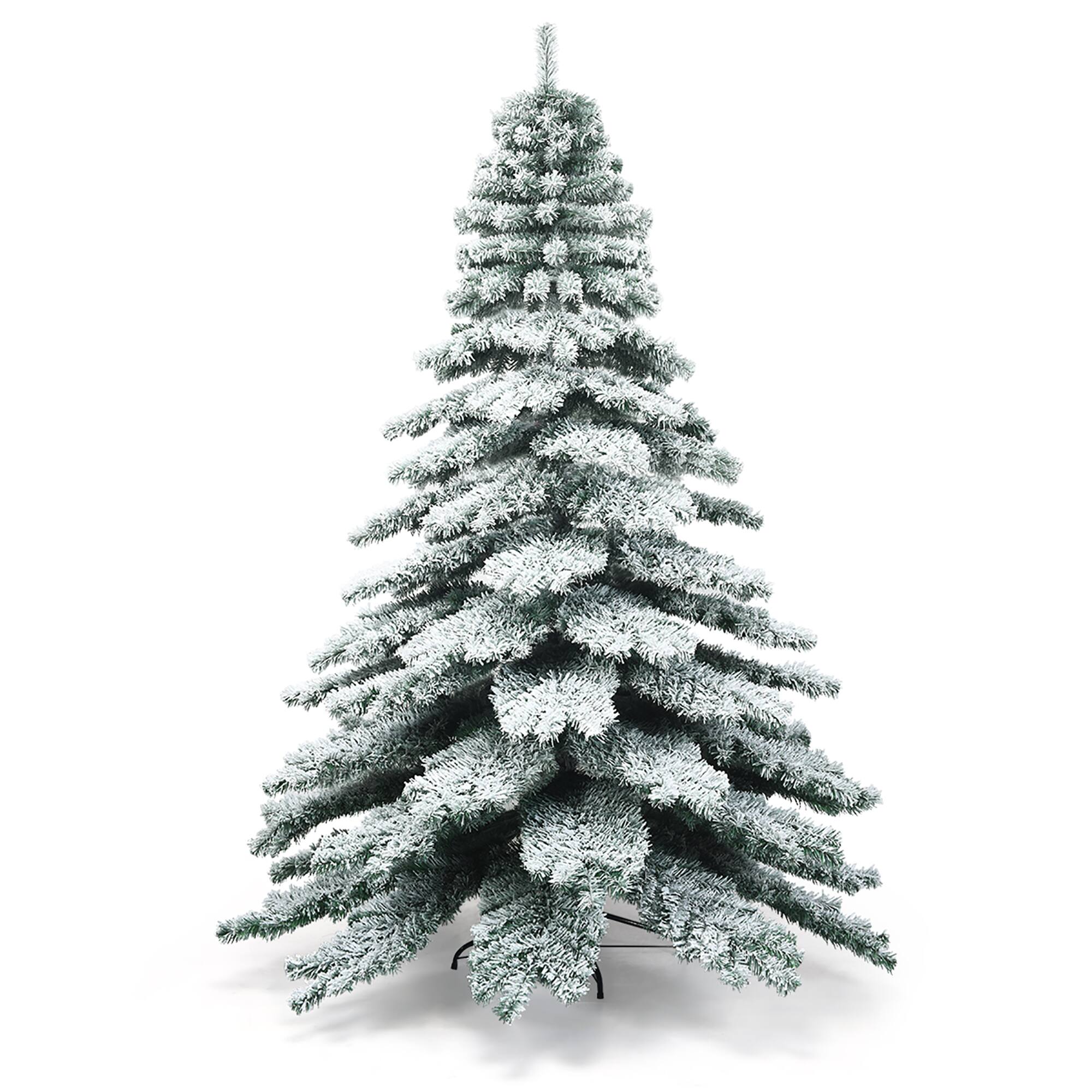 Alt View 21. Costway - 7.5 ft Snow Flocked Artificial Christmas Tree Hinged Alaskan Pine Tree Holiday - Green/White.