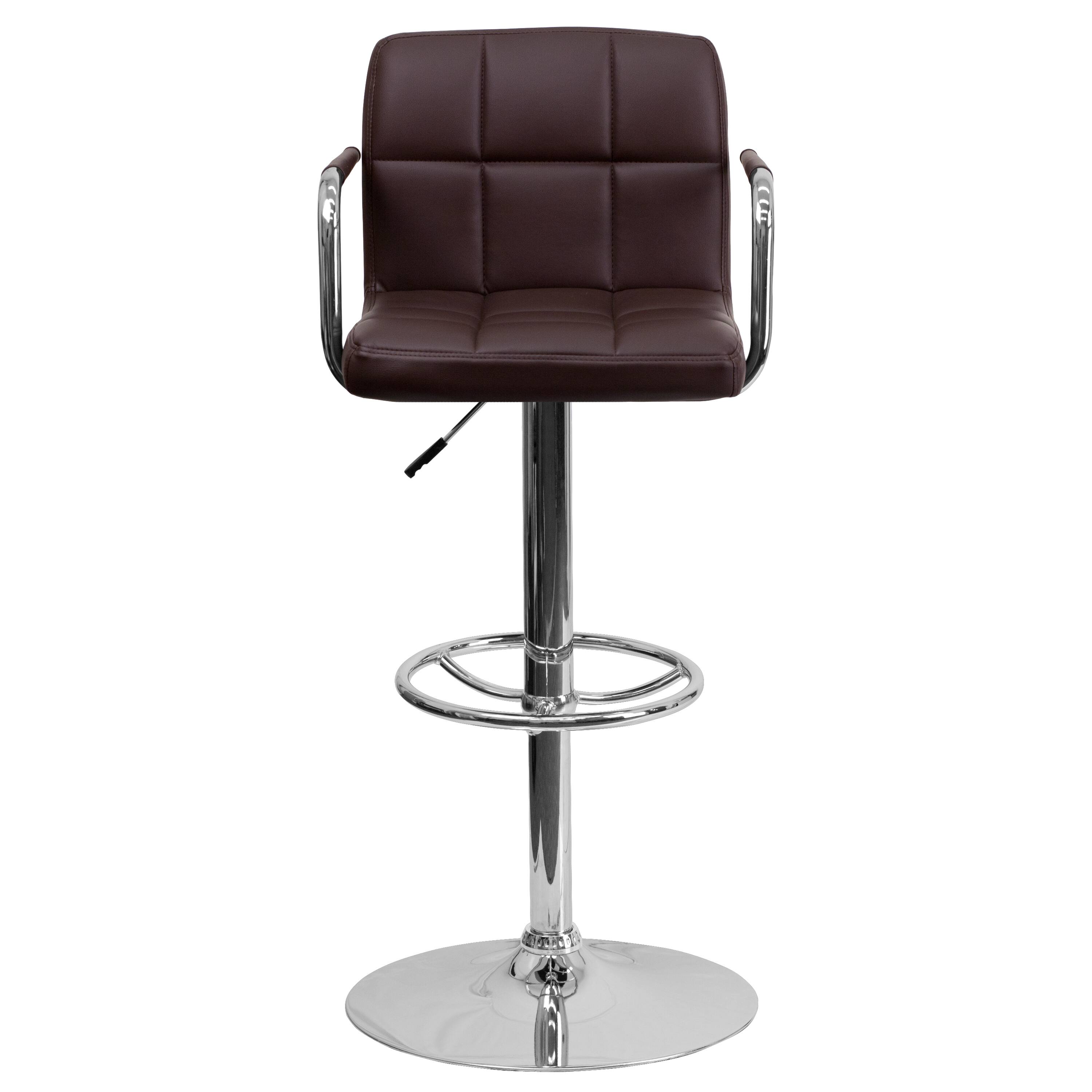 Alt View 7. Emma + Oliver - Contemporary Quilted Vinyl Adjustable Height Barstool with Arms - Brown.