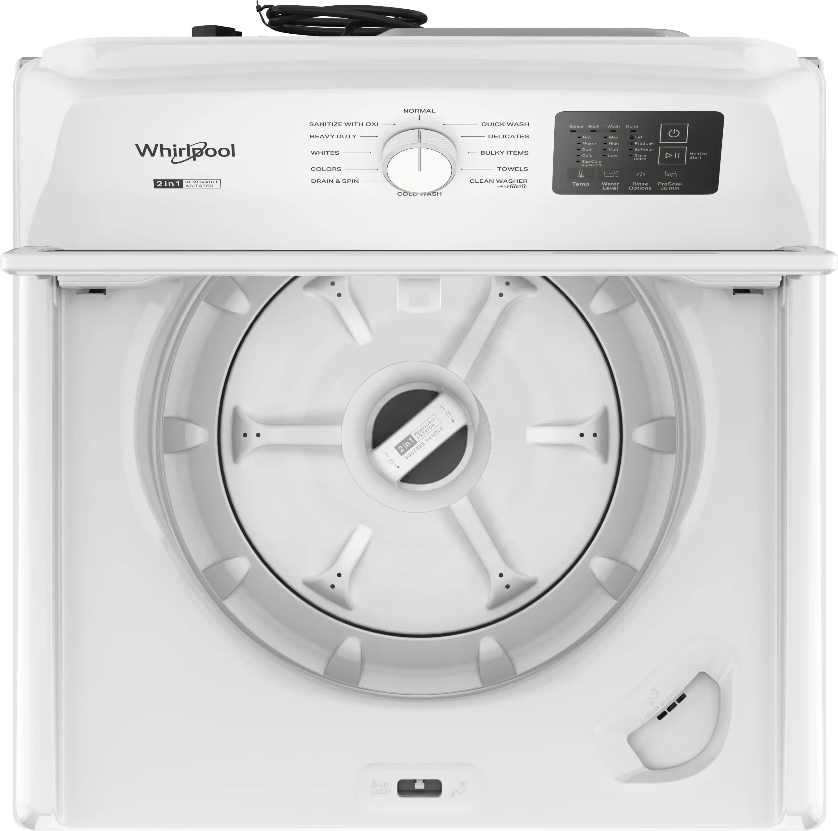 Whirlpool  
2in1 Washer/Dryer  

SANITIZE WITH OXI  
HEAVY DUTY  
WHITES  
COLORS  
DRAIN & SPIN  
NORMAL  
QUICK WASH  
DELICATES  
BULKY ITEMS  
TOWELS  
CLEAN WASHER  

Sensor  
Bulky  
Power  
Start/Pause  
Temp  
Wash  
Rinse  
Spin  
Custom  
Delay Start  
120 min  

2019  
© 2019 Whirlpool Corporation