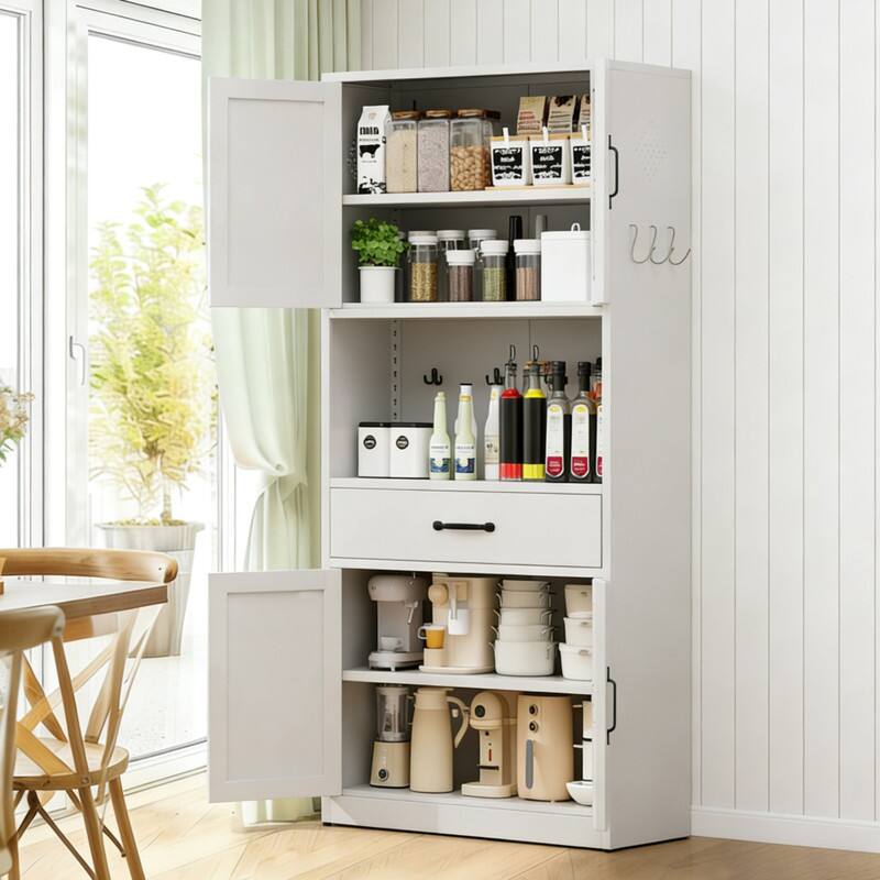Alt View 2. ALEXOUN - 71" High Steel Kitchen Pantry Storage Cabinet, with Large Countertop,Adjustable Shelves & Quiet Drawers,Easy to Assemble - White.