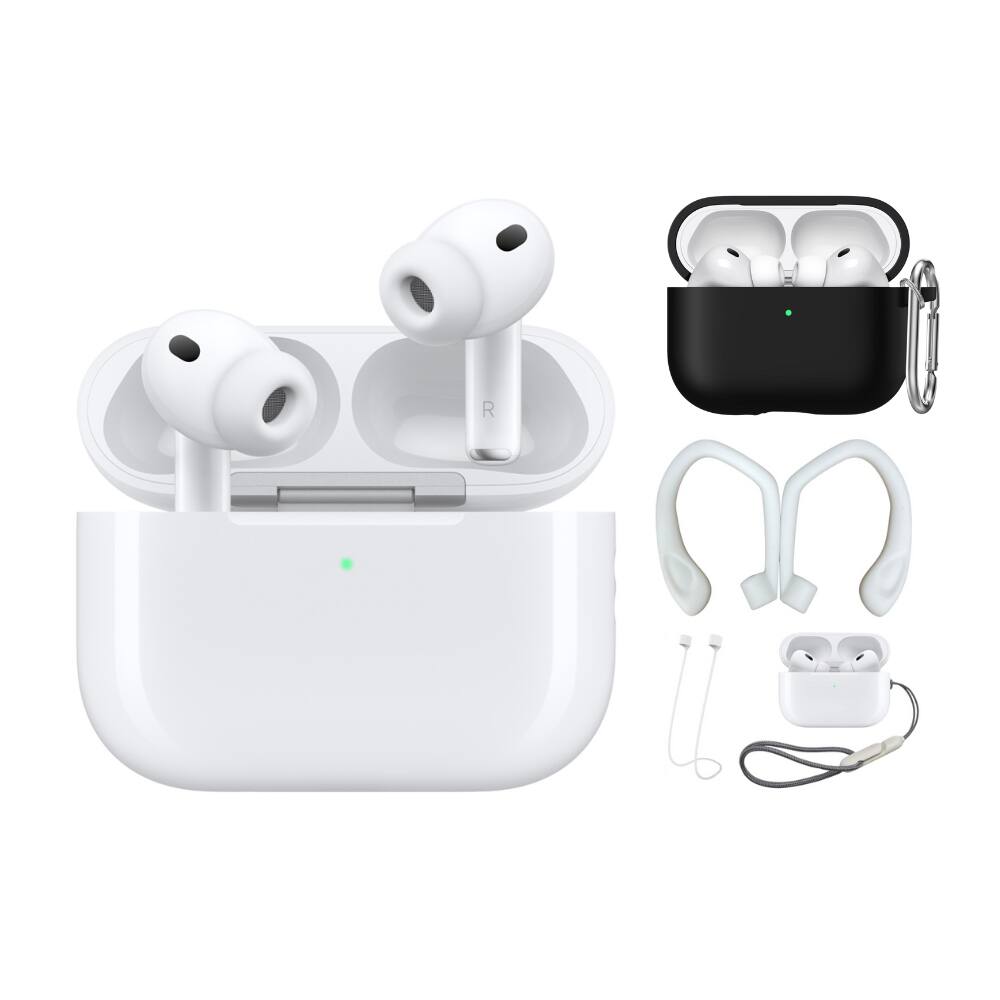 Front. Apple - Apple AirPods Pro (3rd generation) Black Bundle With Accessories.