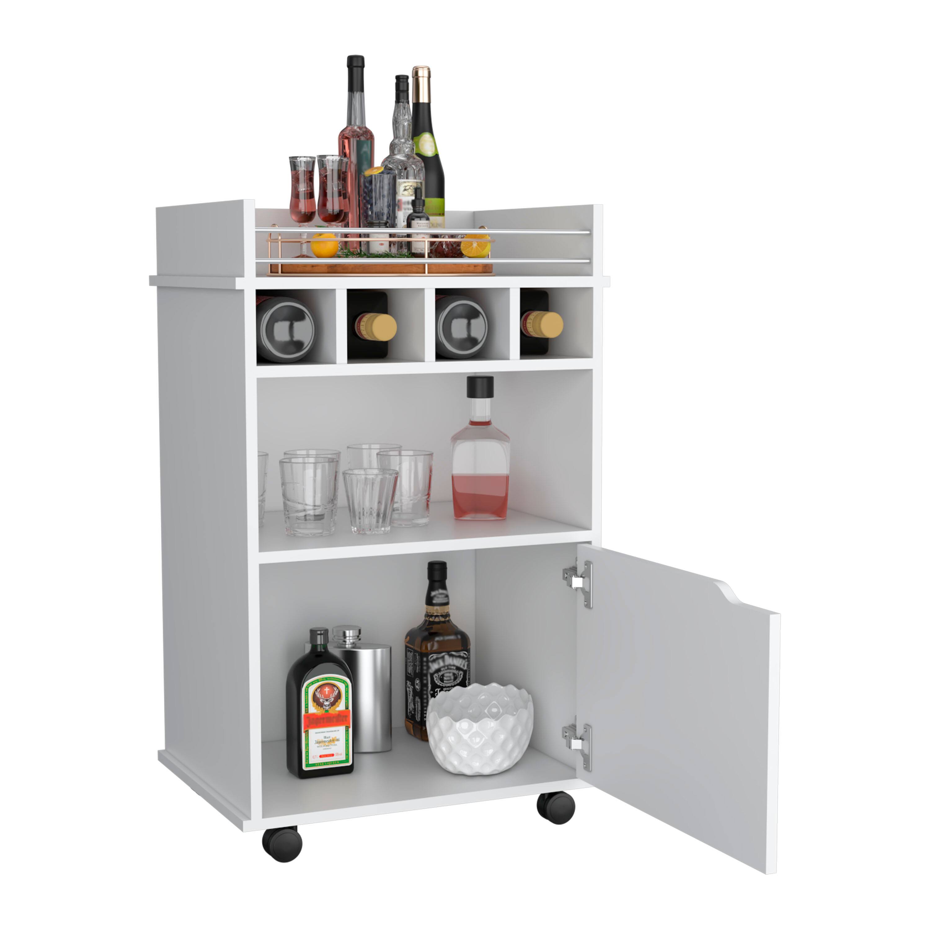 Alt View 2. TuHome - Phoenix Bar Cart with 2 Open Shelves, 4 Wine Cubbies And a Cabinet, Living Room or Bar Room - White.