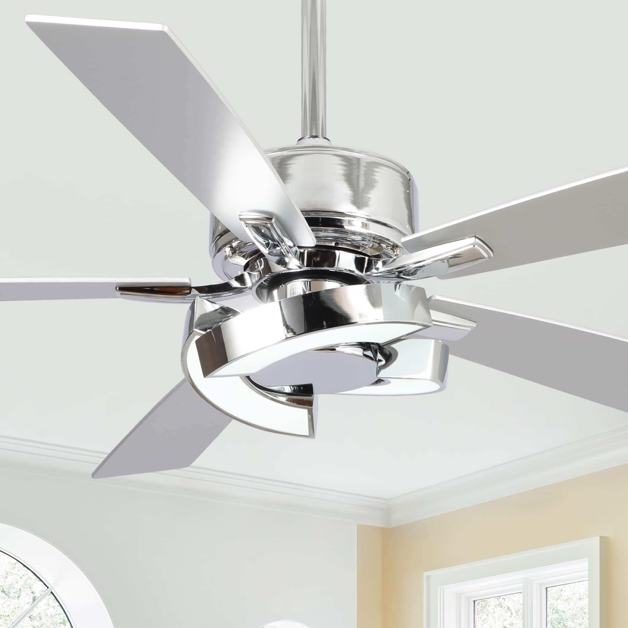 Parrot Uncle - 52" Modern Unique LED Dimmable Ceiling Fan with Light and Remote - Chrome