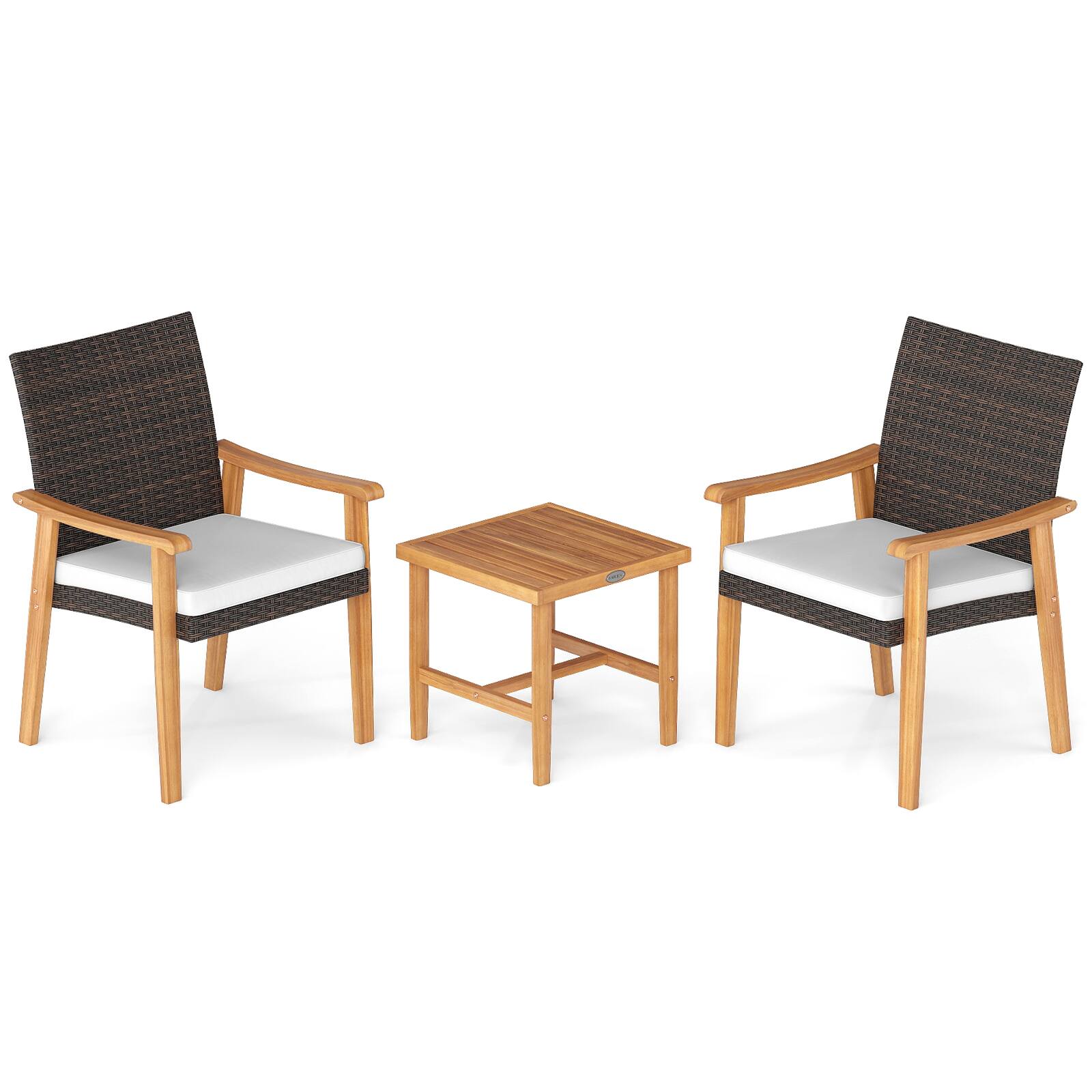 Alt View 9. Gymax - Gymax 3 PCS Patio PE Wicker Furniture Set w/Coffee Table & Cushions for Front Porch Outdoor - White.