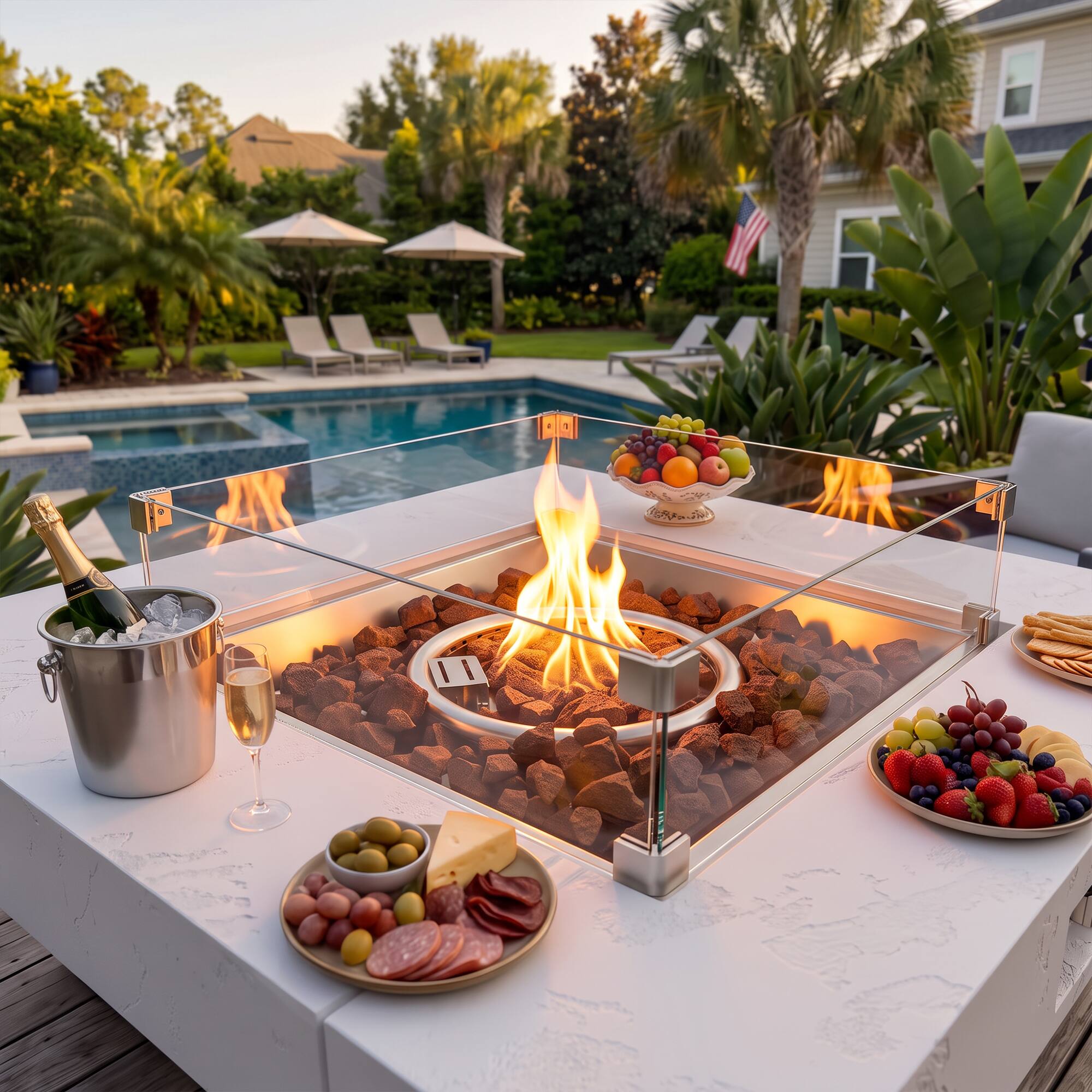 Alt View 2. Famapy - 50,000 BTU Outdoor Propane Fire Pit Table with Wind Guard, Tank Hideaway, Cover and Lava Rocks - White.