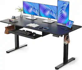 Ergear - Electric Standing Desk with Keyboard Tray, 63 x 28 Inch Large Sit Stand Desk, Height Adjustable with 3 Memory Presets - Black