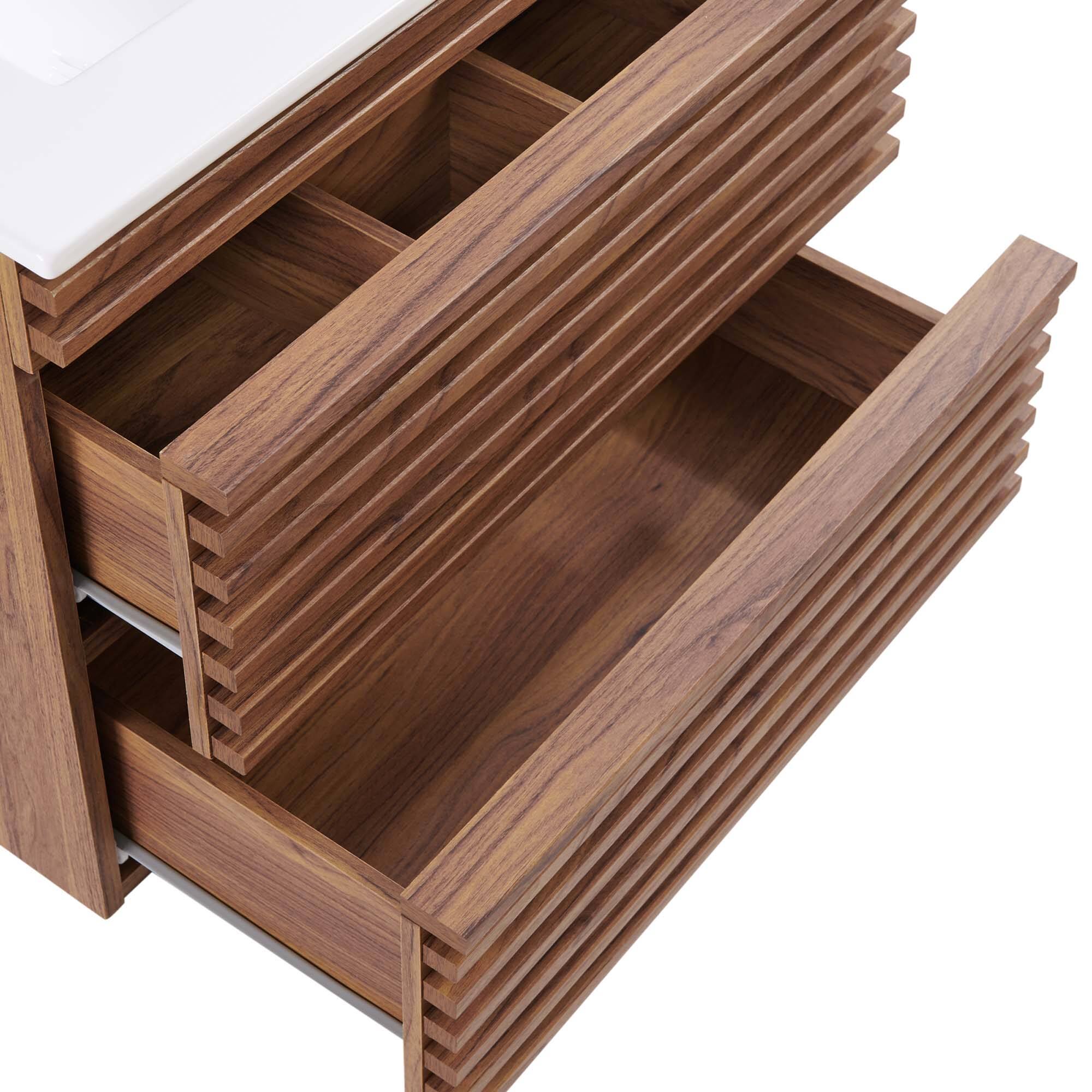 Alt View 6. Modway - Render Wall-Mount Bathroom Vanity with White Basin Included - Walnut White.