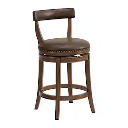 ROME + OAK - Ruxban 26" Swivel Counter Stool, Walnut, Saddle Brown Vegan Leather - Walnut/Saddle Brown