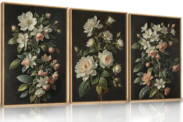 Front. Fabibe - 20 x40 Peaceful Sunset Wall Art The Size of the framed canvas wall art set is: 20x40 - Black Floral Wall Art 24"L x 36"W.