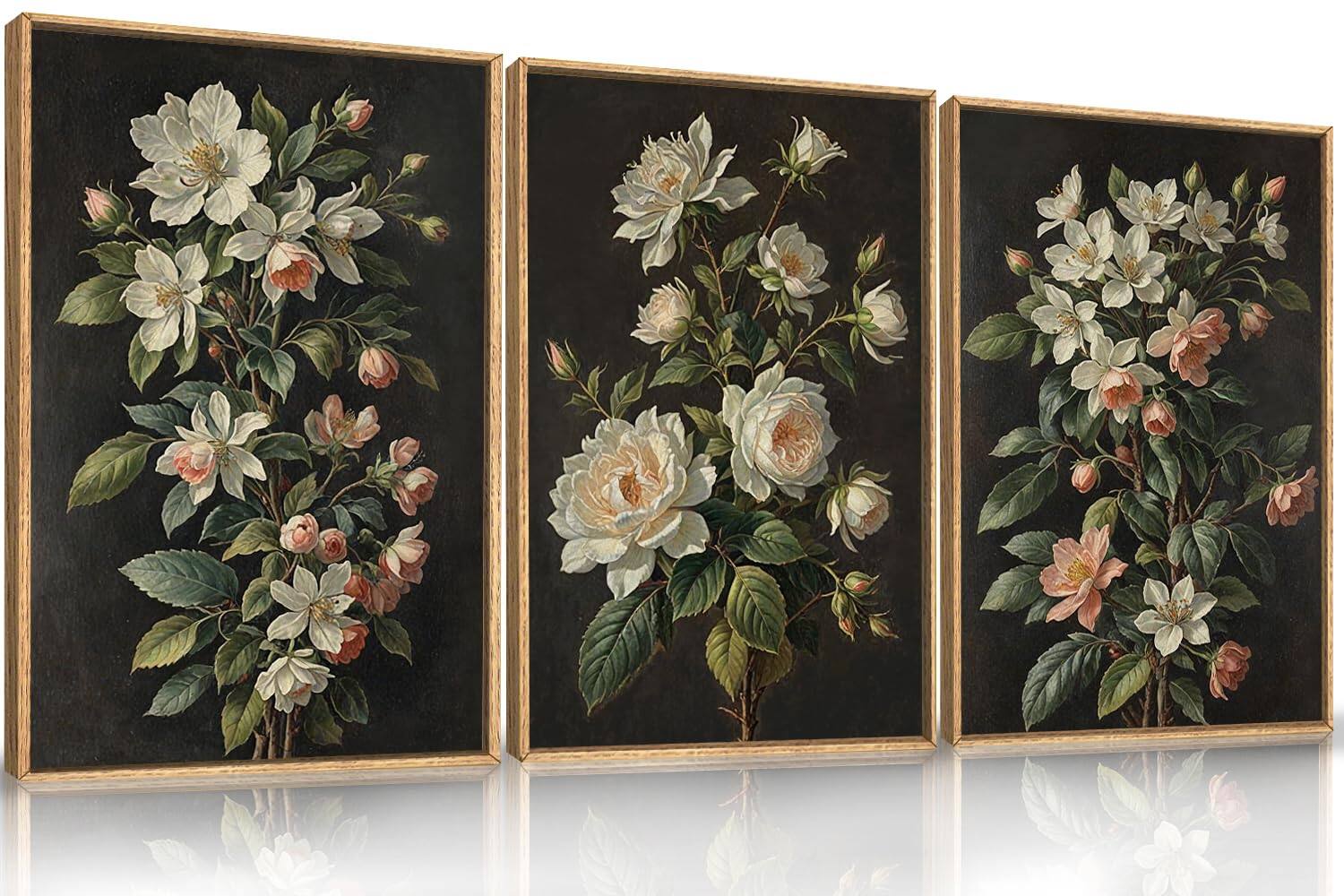 Front. Fabibe - 20 x40 Peaceful Sunset Wall Art The Size of the framed canvas wall art set is: 20x40 - Black Floral Wall Art 24"L x 36"W.