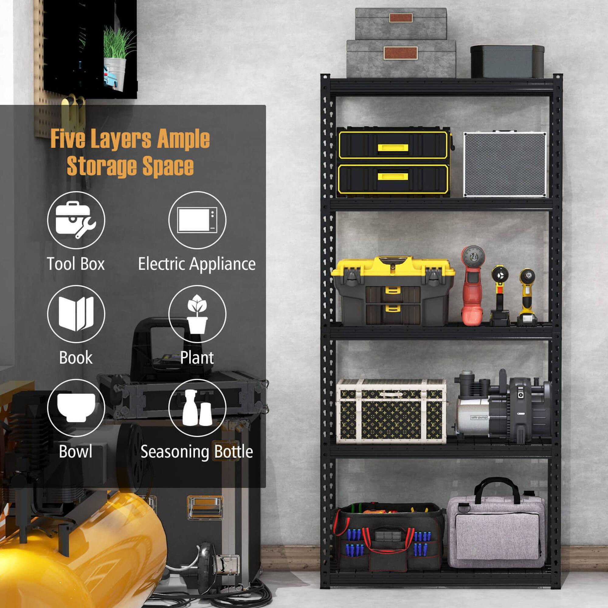 Alt View 5. Gymax - Gymax 2PCS 5-Tier Heavy Duty Storage Shelf Storage Utility Rack Shelf w/Anti-tipping Device - Black.