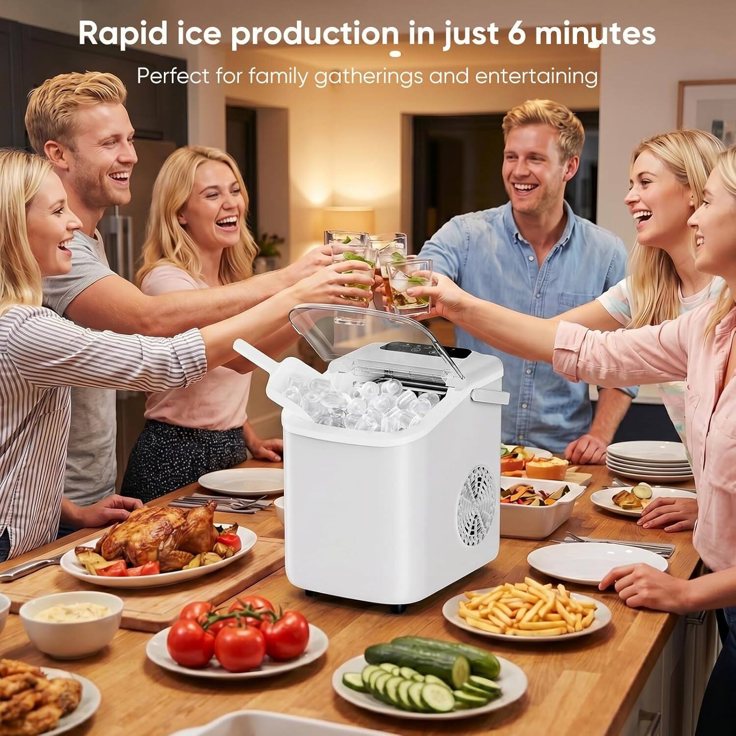 Rapid ice production in just 6 minutes  
Perfect for family gatherings and entertaining