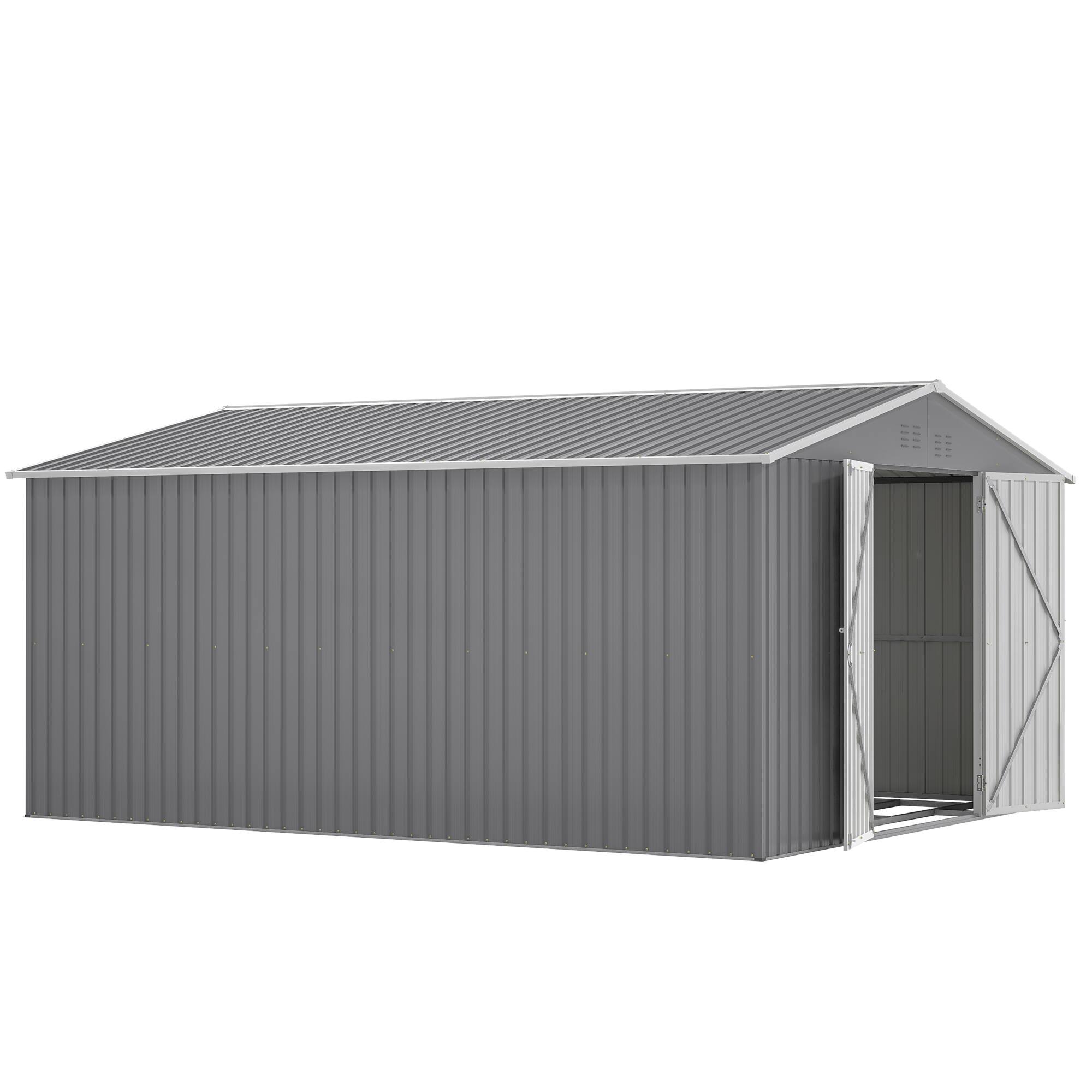 Alt View 3. Loheer - Loheer 11x13 Metal Storage Shed Brown Outdoor Garden Tool House Weatherproof Backyard Organizer.
