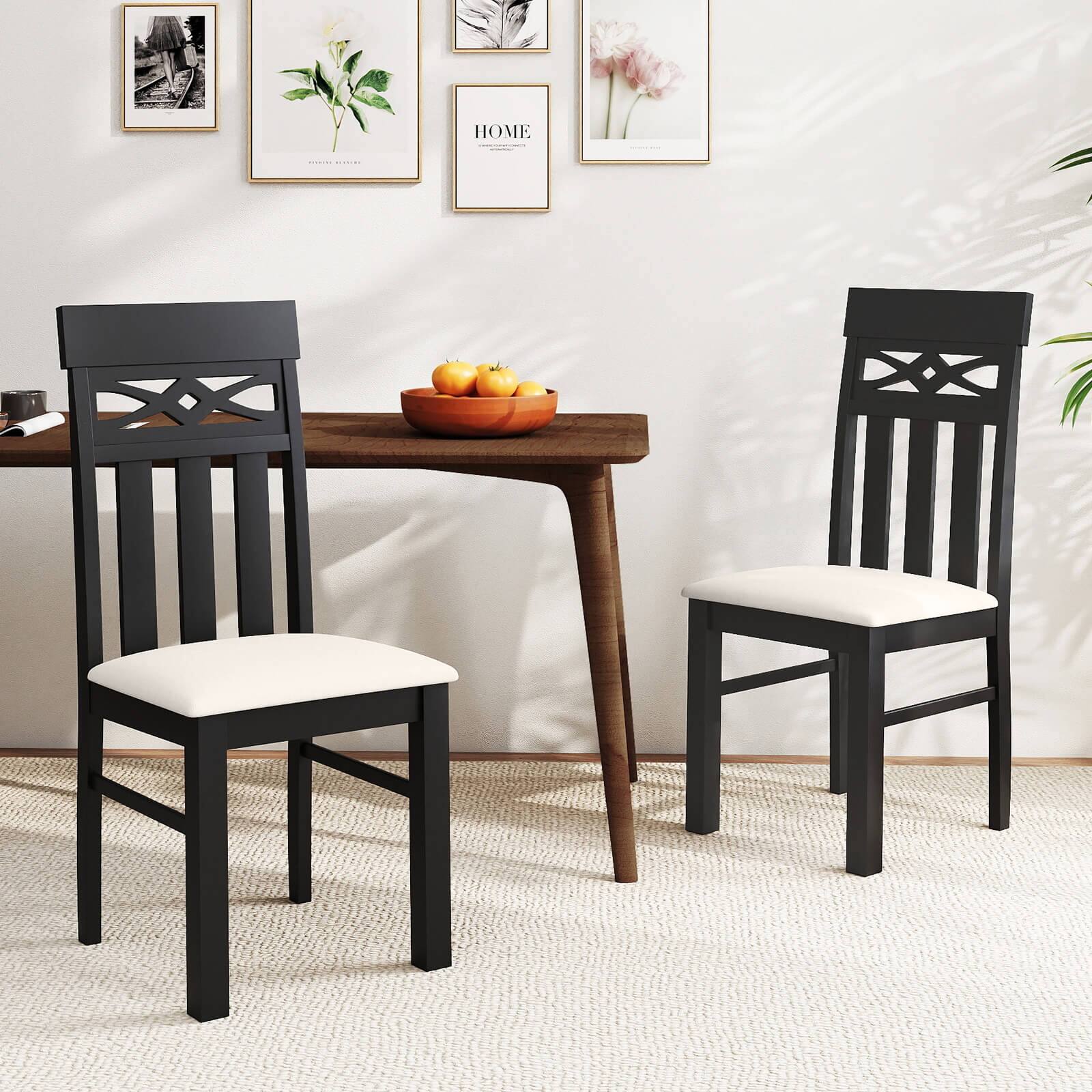 Alt View 1. Costway - Costway Dining Chairs Set of 2, High Back Dining Room Chairs with Padded Seat for Kitchen - Black,Beige.