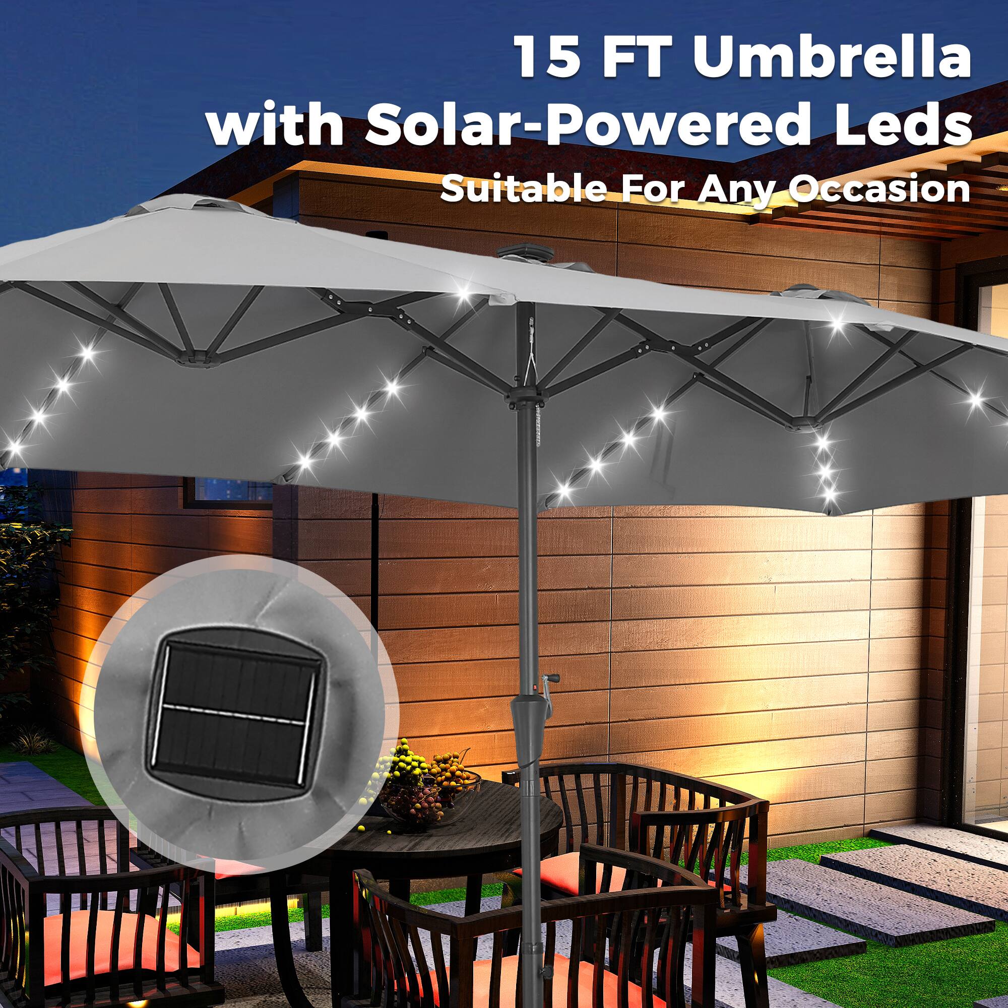 15 FT Umbrella with Solar-Powered Leds Suitable For Any Occasion