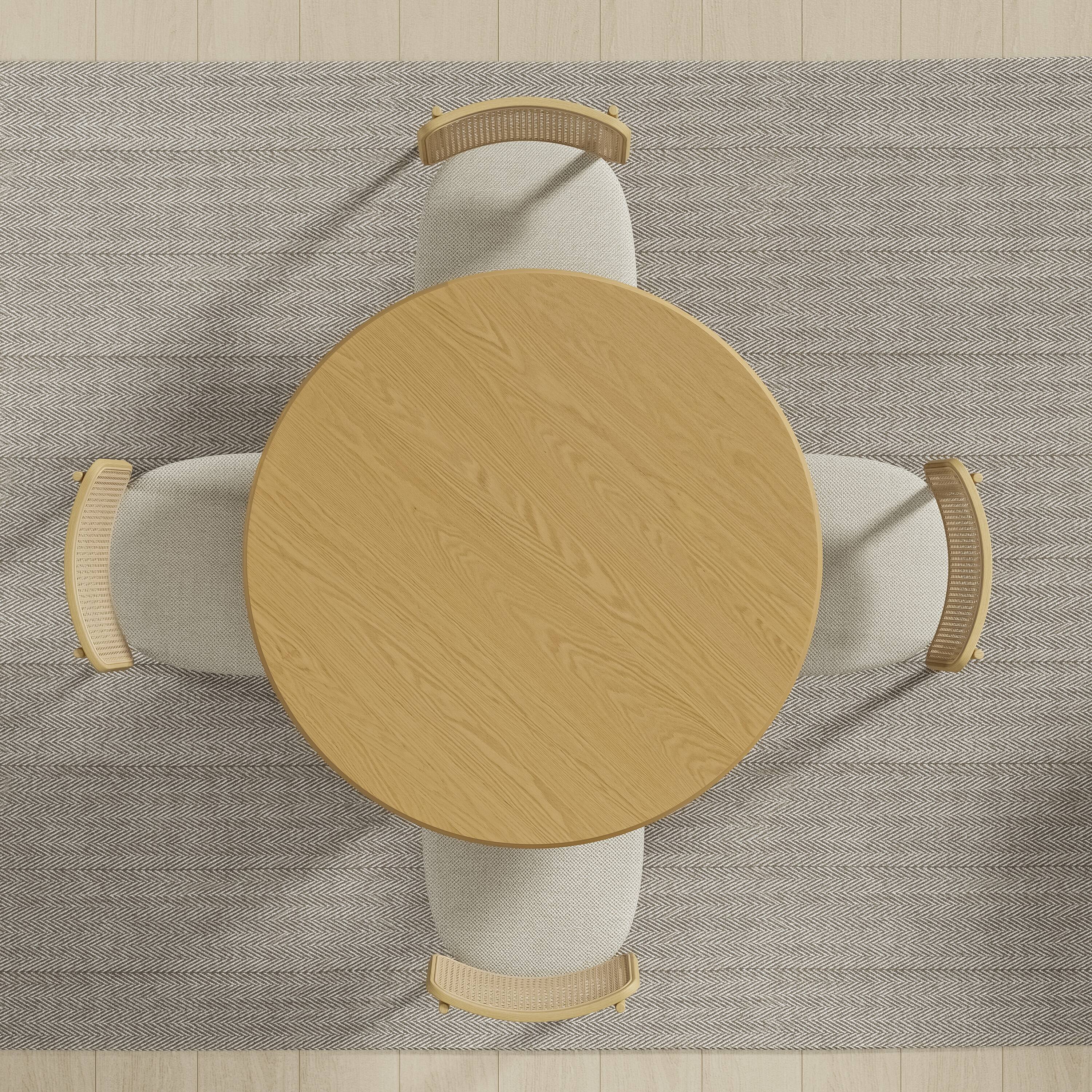 Alt View 1. PexFix - Minimalist Farmhouse Duckbill Edge Round Solid Oak 46 in. W Slim-Stripe Base Kitchen & Dining Table Seats 4 - Natural.