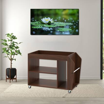 Front. Hivvago - Three-Tier Rolling End Table with Lockable Casters - Walnut.