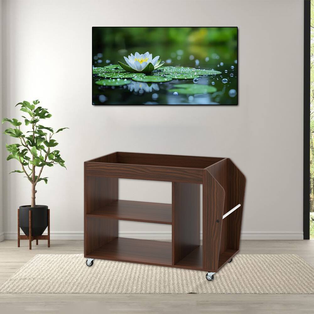 Front. Hivvago - Three-Tier Rolling End Table with Lockable Casters - Walnut.