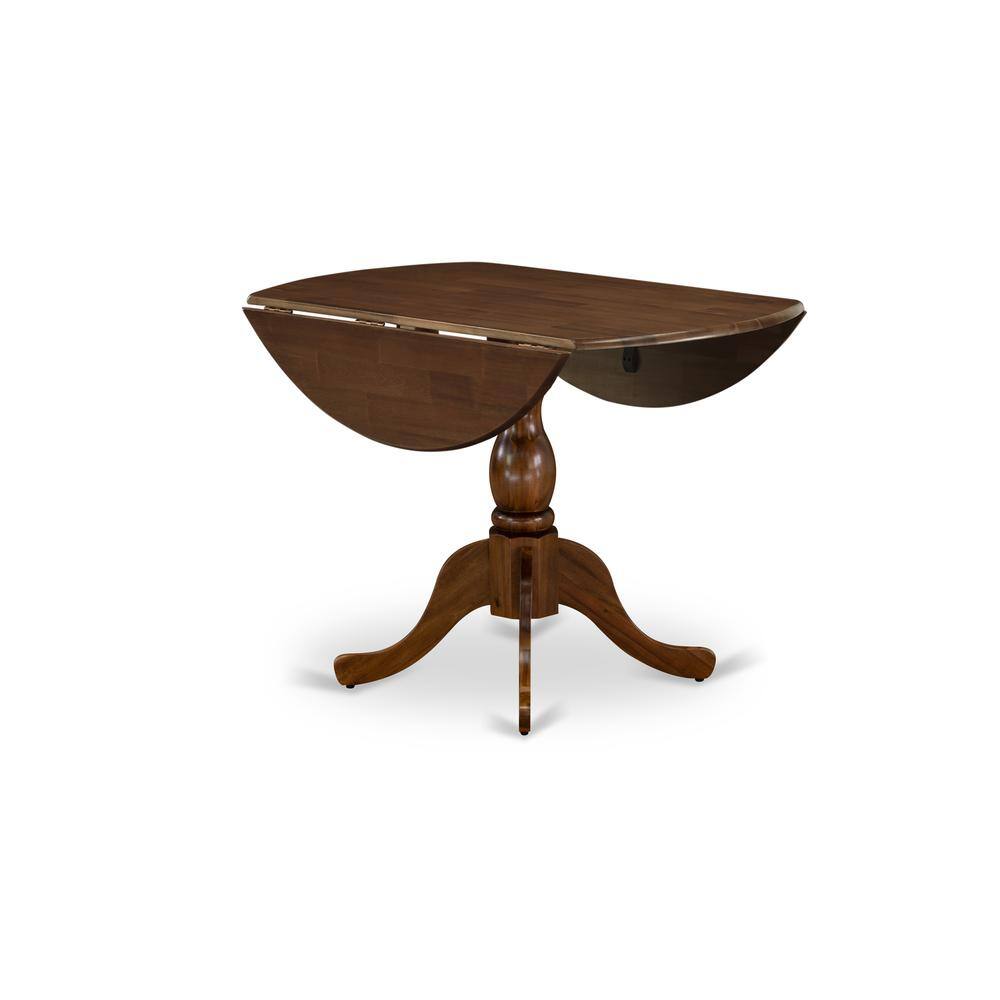 Alt View 3. East West Furniture - Round Mid Century Table Acacia Walnut Color Table Top Surface and Asian Wood Drops Leave Small Table Pedestal Legs - Brown.