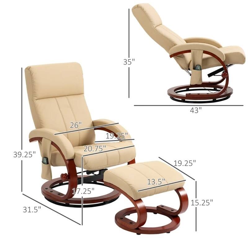 - Height: 35"
- Width: 43"
- Depth: 39.25"
- Seat Height: 17.25"
- Seat Width: 20.75"
- Seat Depth: 19.25"
- Armrest Height: 26"
- Back Height: 31.5"
- Armrest Width: 19.25"
- Armrest Depth: 15.25"
- Base Diameter: 13.5"