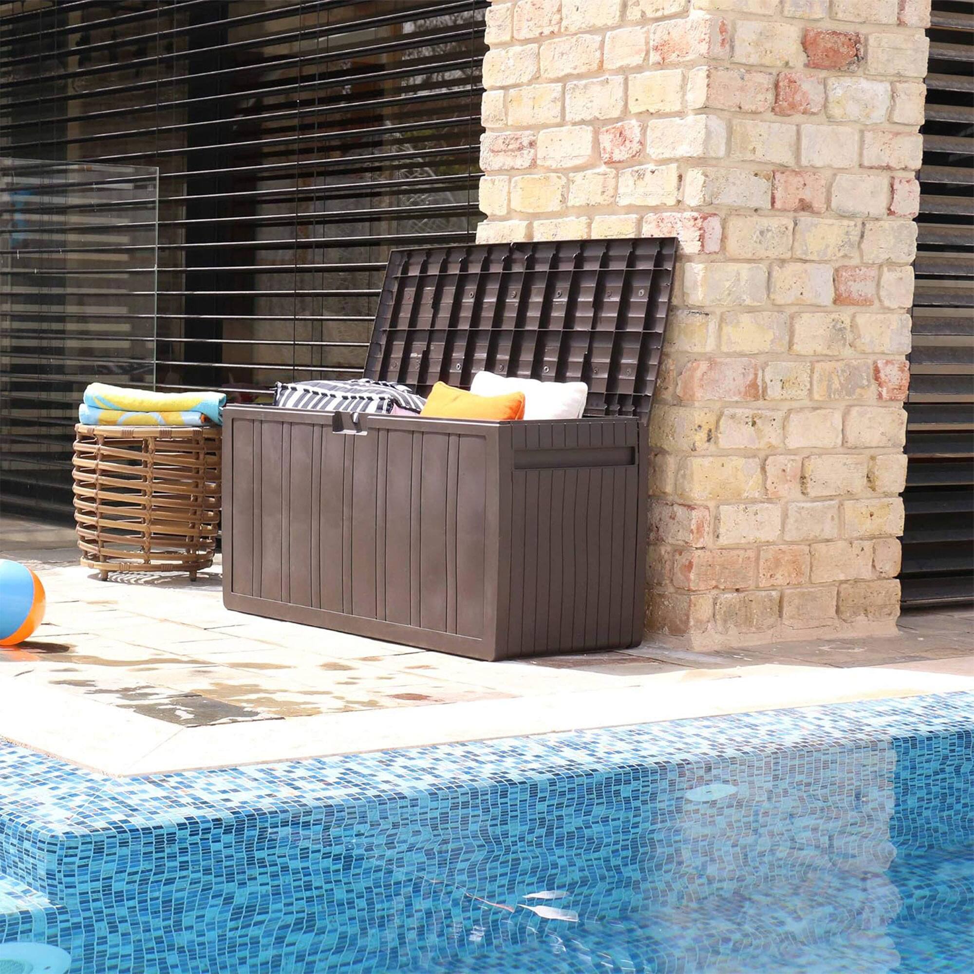 Alt View 4. Ram Quality Products - Ram Quality Products Outdoor Backyard Patio Storage Deck Box, 71 Gallon, Brown - Brown.