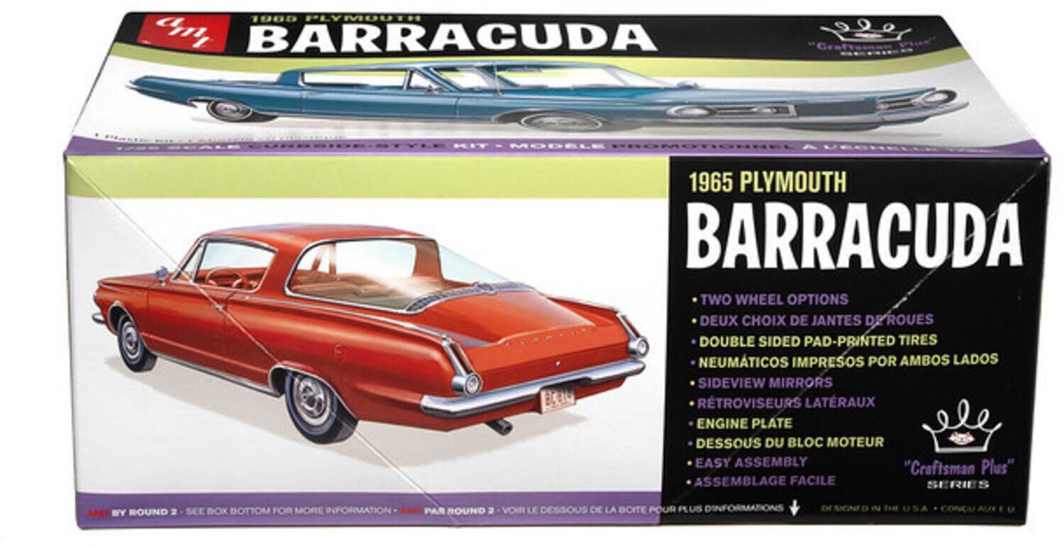 108D PLYMOUTH C Cm m BARRACUDA KIY MODELE PROMOTIONNEI A 1965 PLYMOUTH BARRACUDA TWO WHEEL OPTIONS DEUX CHOIX DE JANTES DEROUES DOUBLE SIDED PAD-PRINTED TIRES NEUMATICOS IMPRESOS POR AMBOS LADOS SIDEVIEW MIRRORS RETROVISEURS LATRAUX ENGINE PLATE DESSOUS DU BLOC MOTEUR EASY ASSEMBLY "Craftsman Plus" ASSEMBLAGE FACILE SERIES AMT BY ROUND 2 SEE BOX BOTTOM FOR MORE INFORMATION PAR ROUND 2 VOUR LE DESSOUS DE LA BOITE POUR PLUS

1965 PLYMOUTH BARRACUDA

- TWO WHEEL OPTIONS
- DEUX CHOIX DE JANTES DEROUES
- DOUBLE SIDED PAD-PRINTED TIRES
- NEUMATICOS IMPRESOS POR AMBOS LADOS
- SIDEVIEW MIRRORS
- RETROVISEURS LATRAUX
- ENGINE PLATE
- DESSOUS DU BLOC MOTEUR
- EASY ASSEMBLY
- ASSEMBLAGE FACILE