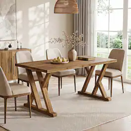 Tribesigns - Farmhouse Dining Table with Solid Wood Construction and Rectangular Top for Dining Room and Kitchen - Brown