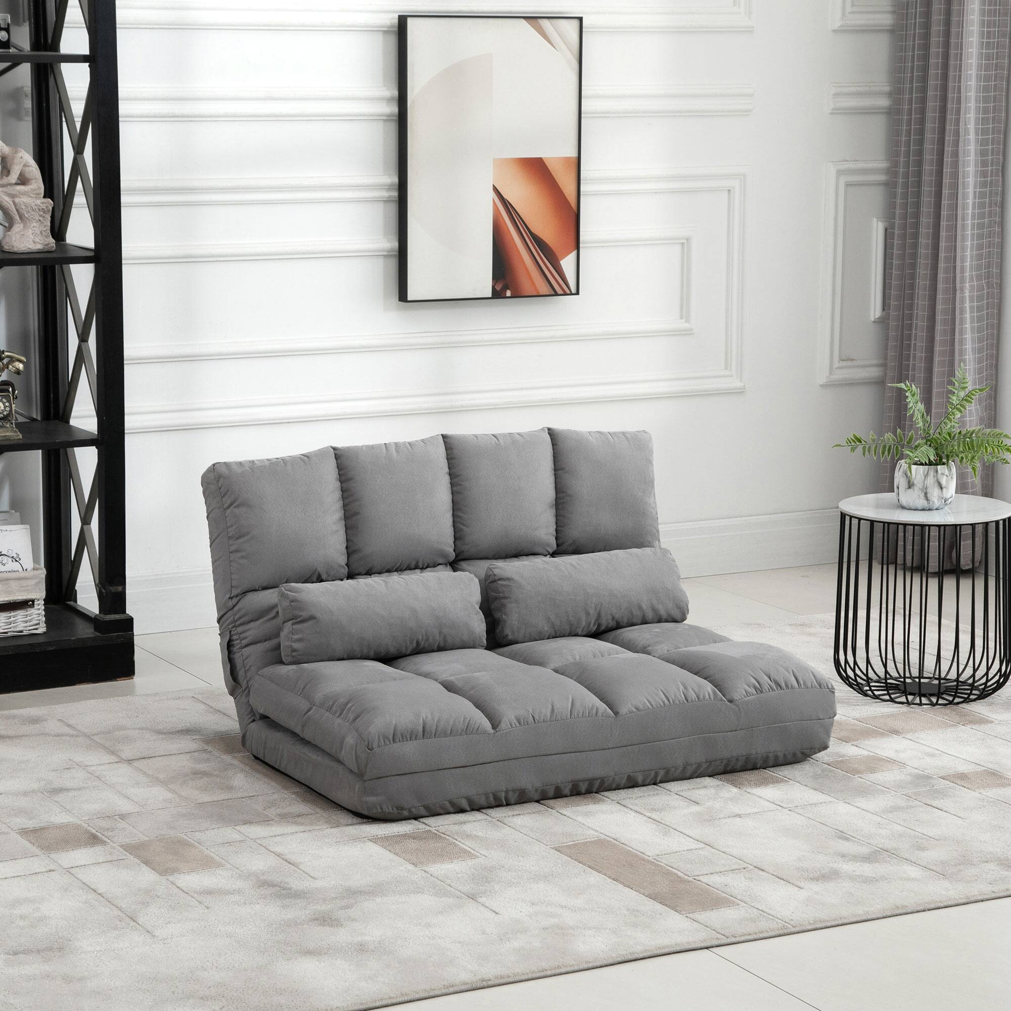 Alt View 1. Homcom - Folding Floor Sofa Chair Bed w/ 2 Pillows, Adjustable Headrest (40.25") - Gray.