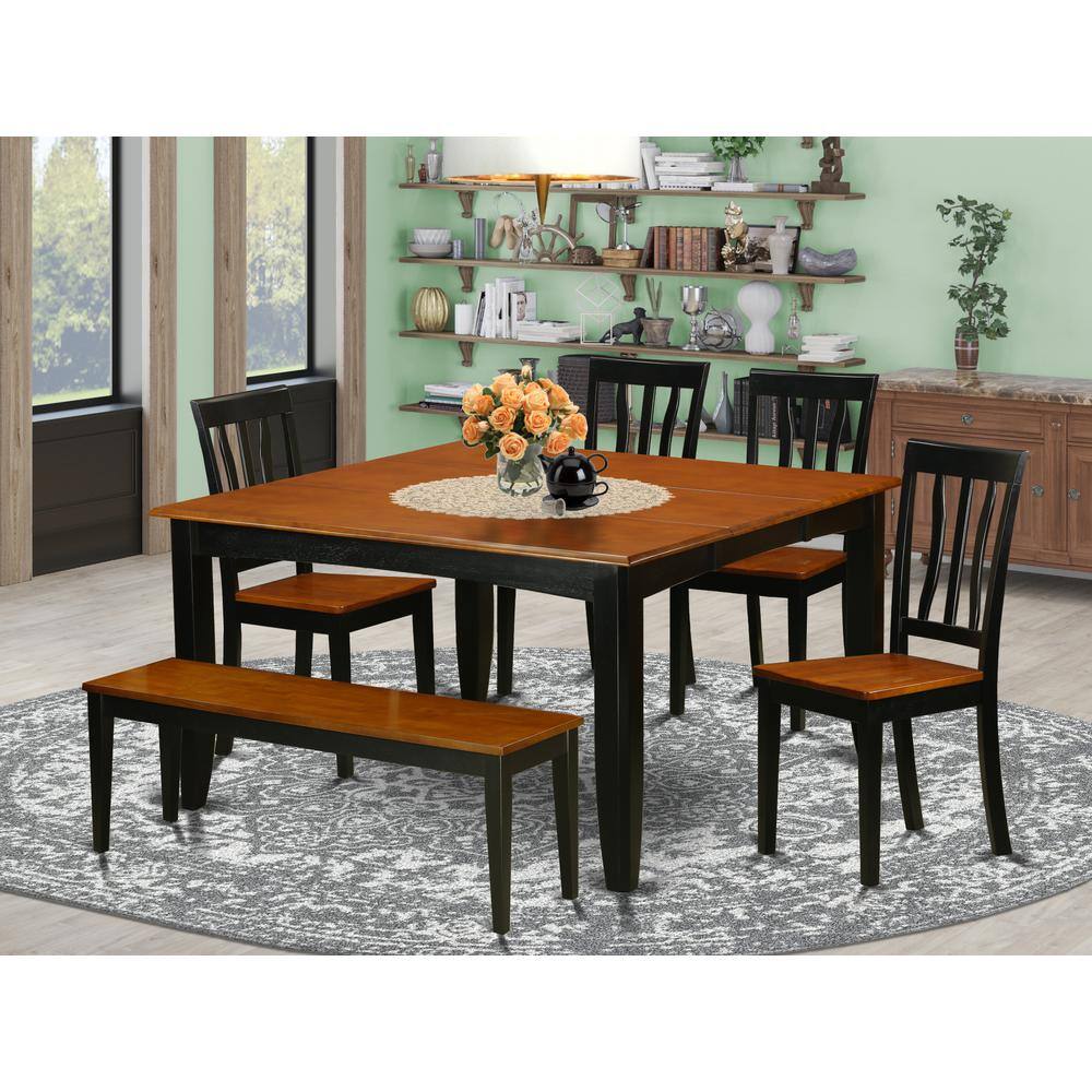 Alt View 2. East West Furniture - 6 PC Kitchen table set with bench-Kitchen Tables and 4 Wood Kitchen Chairs Plus bench - Black & Cherry.