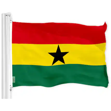 Front. G128 - Ghana Flag 3 x 5 ft Printed 150D Polyester — Indoor/Outdoor, Brass Grommets. - Assorted Colors.